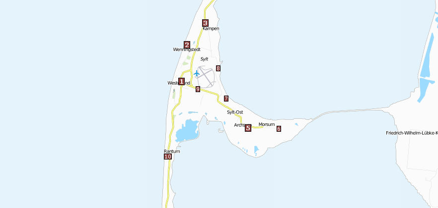 Sylt Reiseführer mit Sehenswürdigkeiten  per Stadtplan